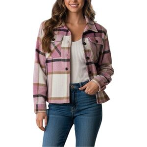 Zeagoo Pink Plaid Crop Shacket Jacket Medium